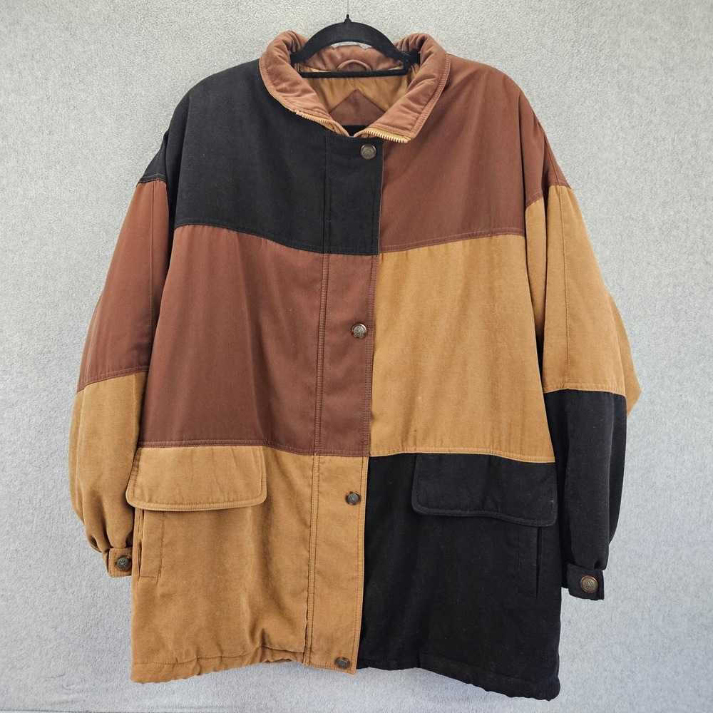 IZZI Jacket Mens L Brown Colorblock Faux Suede Vintage Barn Coat Streetwear